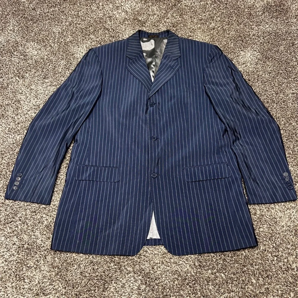 Vicci Uomo Mens Blue Pinstripe 3 Button Suit Jacket Blazer 44L Firenze VU806